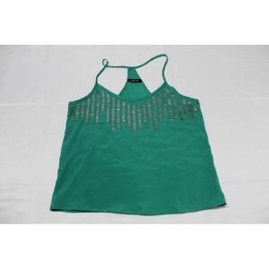 ELA Women Emerald Green Beaded Racerback Camisole V-Neck Tank Top Strap Small